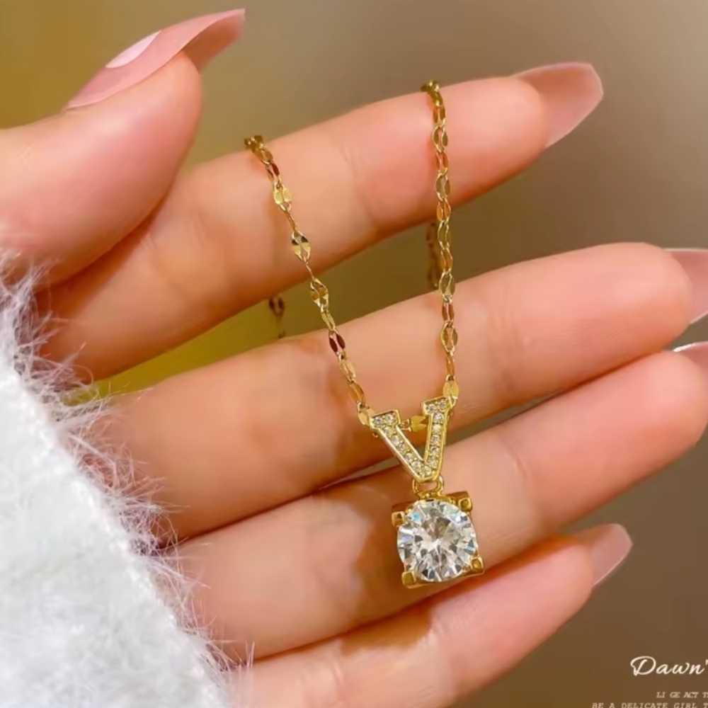 V Shaped Letter Pendant Necklace